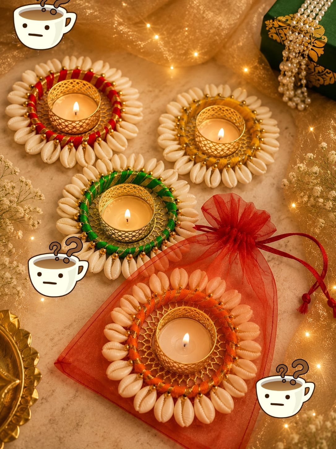 Cowrie Shell & Silk Thread Tealight Holder