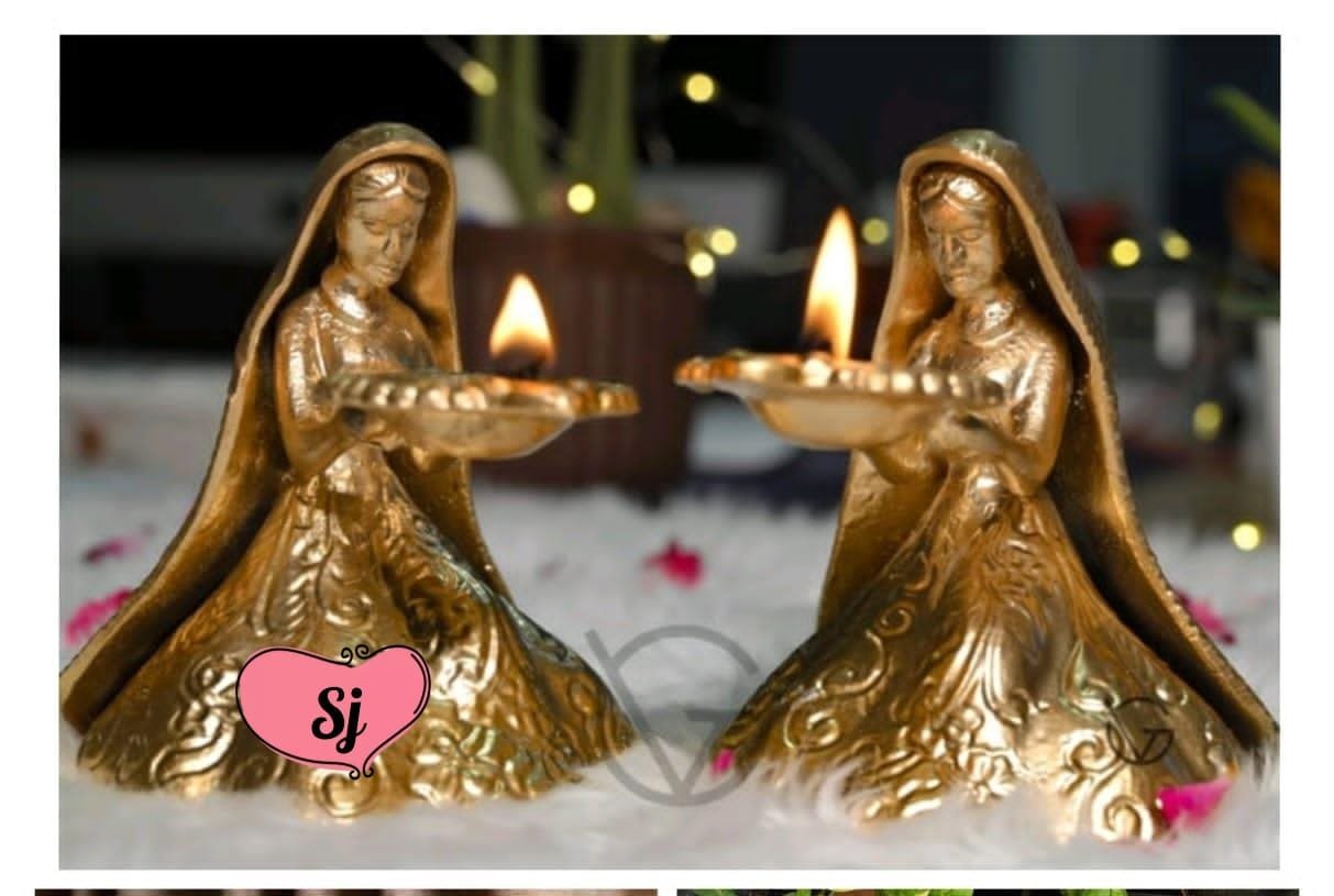 Brass Lady Diya Statues