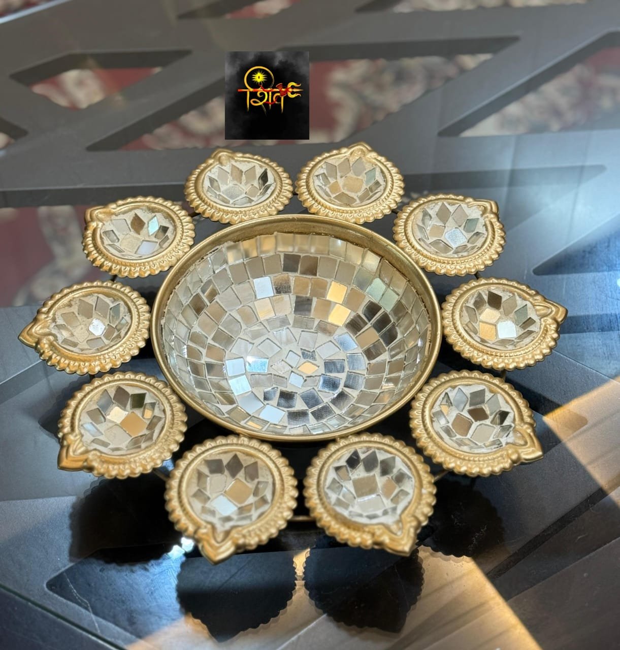 Mosaic Mirror Metal Diya Urli