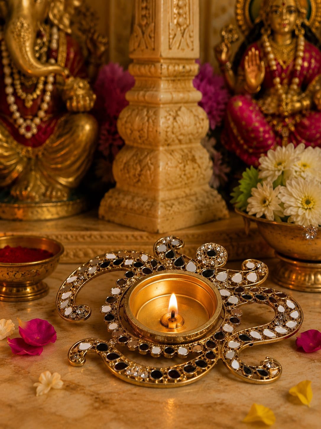 Paisley / Swirl Motif Mirror Diya