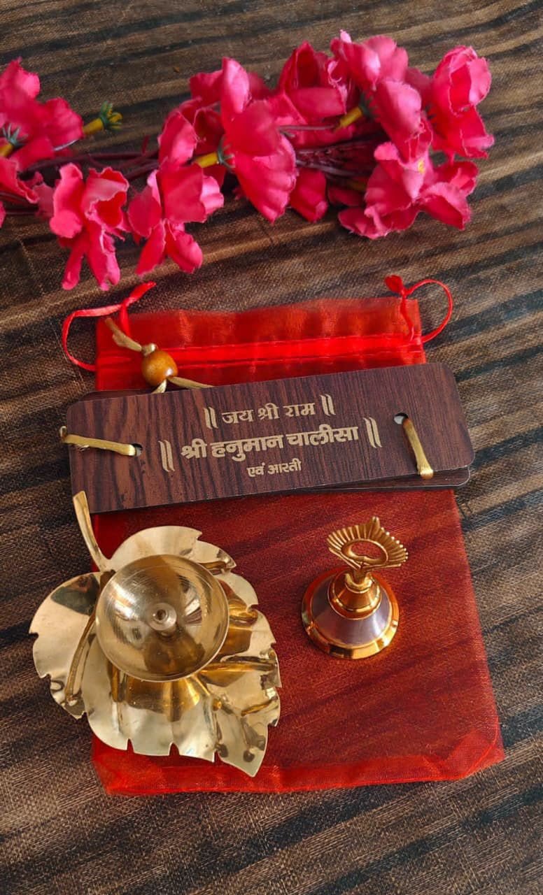 Wooden Chalisa & Brass Diya-Ghanti Gift Hampers