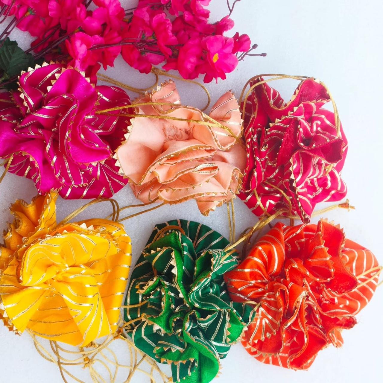 Gold GotaPatti Flower Potli 